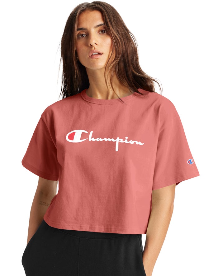 Camiseta Champion Mujer - Heritage Cropped Script Logo ( Coral ) 1703452-CE